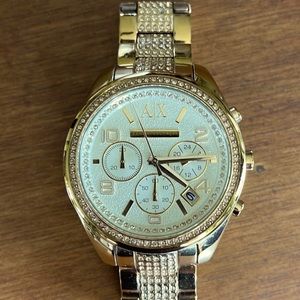 Armani Exchange Champagne Crystal-set Dial Gold tone ladies watch AX5516